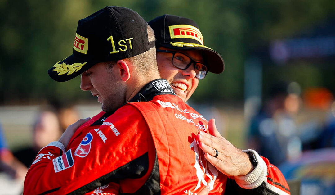 Teammates Colin Garrett & Zac Anderson celebrate after winning the race